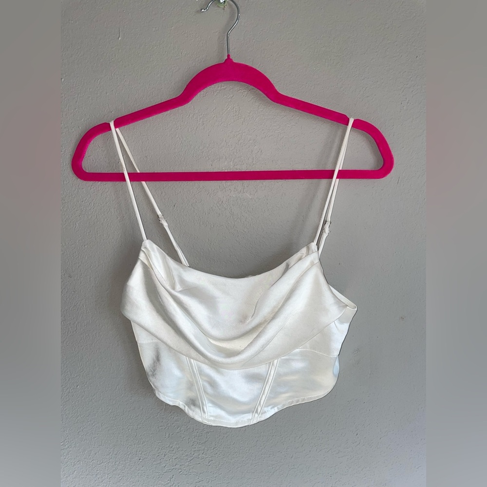 White Satin Cowl Neck Crop Top